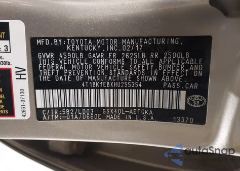 2017 Toyota Avalon Xle from USA, damaged, VIN 4T1BK1EBXHU255354